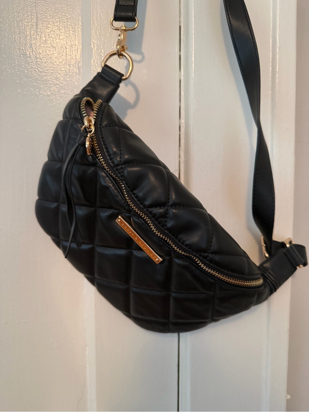 Poppy & Peonies Quilted Vegan Black Crossbody Bag with Gold Hardware